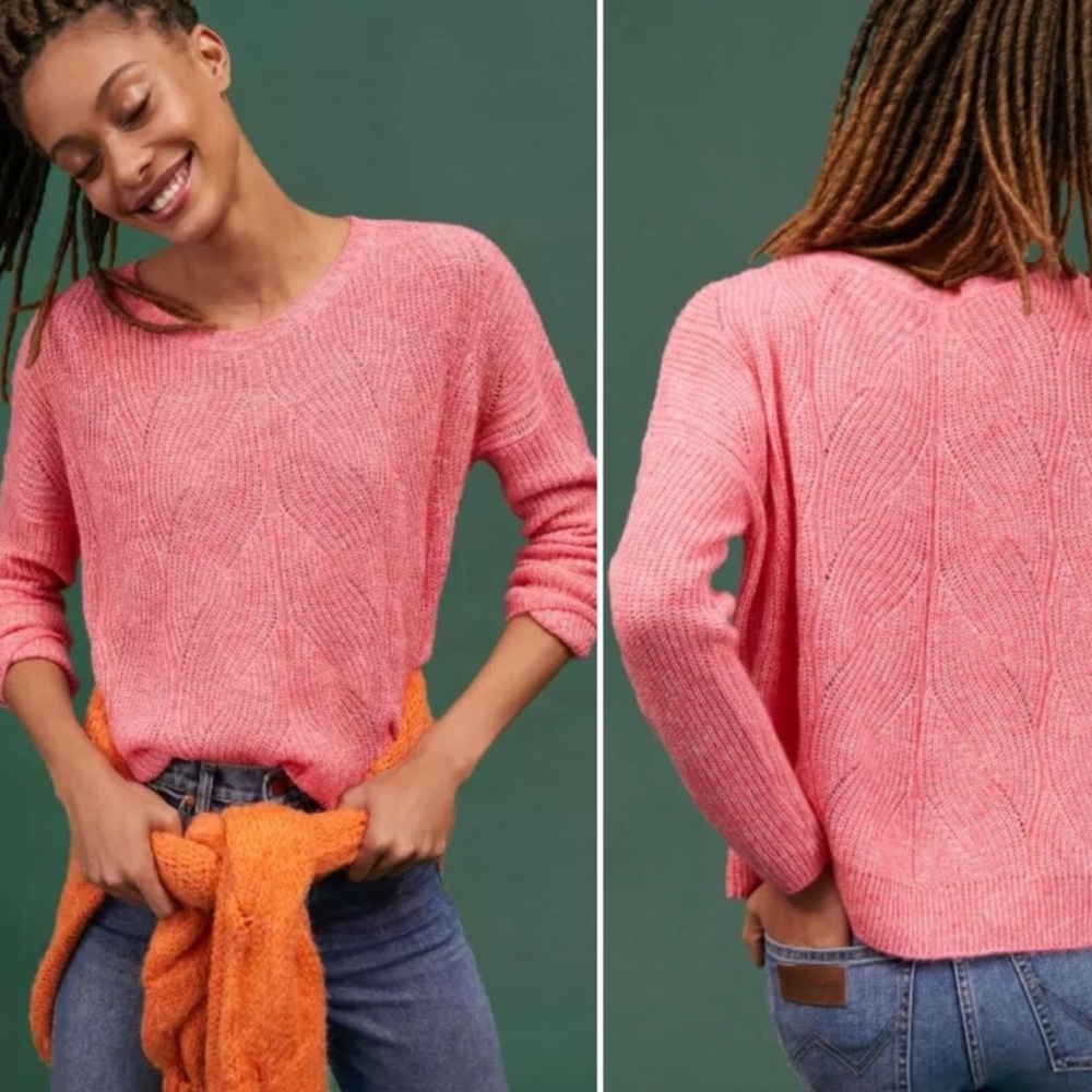 Anthropologie Keely Wool Blend Cable Knit Oversized Cropped Sweater M